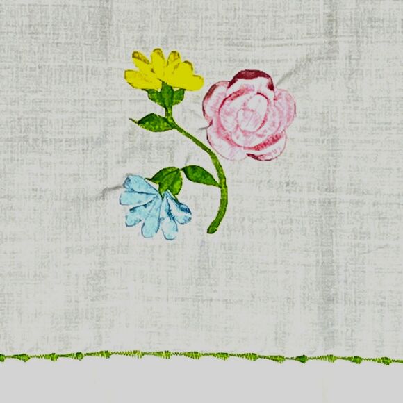 VTG kitchen Tea towel linen offWhite Embroidered Flower 19 1/2" x 11 1/2" Kitchy - Picture 3 of 7
